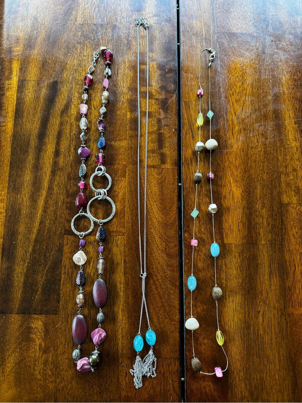 Women’s Pink & Turquoise Beaded Layered Necklace Set - set of 3